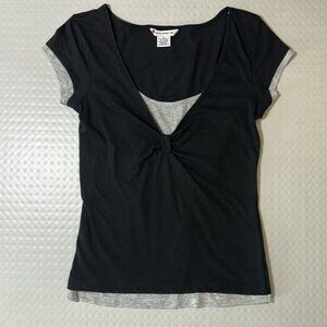 One Step Up Adult Small Black and Gray short sleeve top Layered Look Twist Front